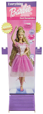 screen print, litho print, plastic feet, metal feet, UV-varnish. easy assembly, header, Barbie, lug-ons