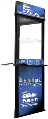 modular MDF & painted alumunum construction, digital graphics, easy assembly, LED lights, sampler