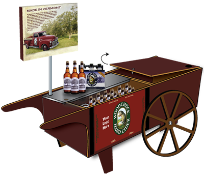 powder-coated MDF wheels, body, aluminum shelf, ice bucket, graphic header