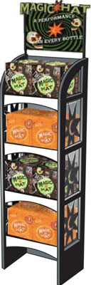 powder-coated, printed acrylic side panels, header, shelf graphics