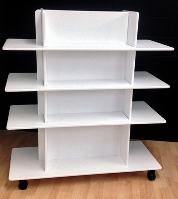 powder-coated MDF, adjustable shelves, easy assembly, casters